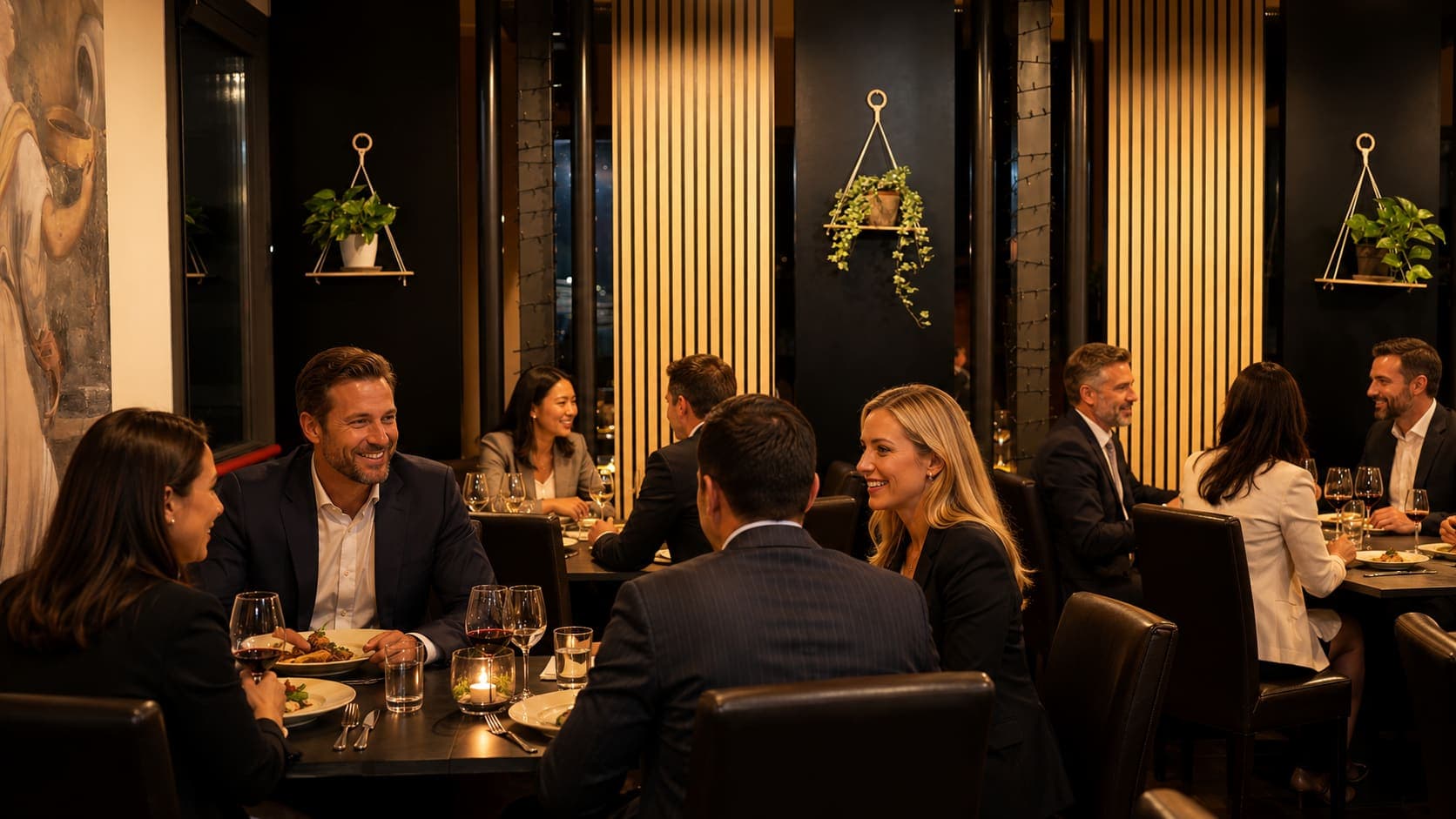 Sala de Il Conte con gruppi di professionisti a cena
