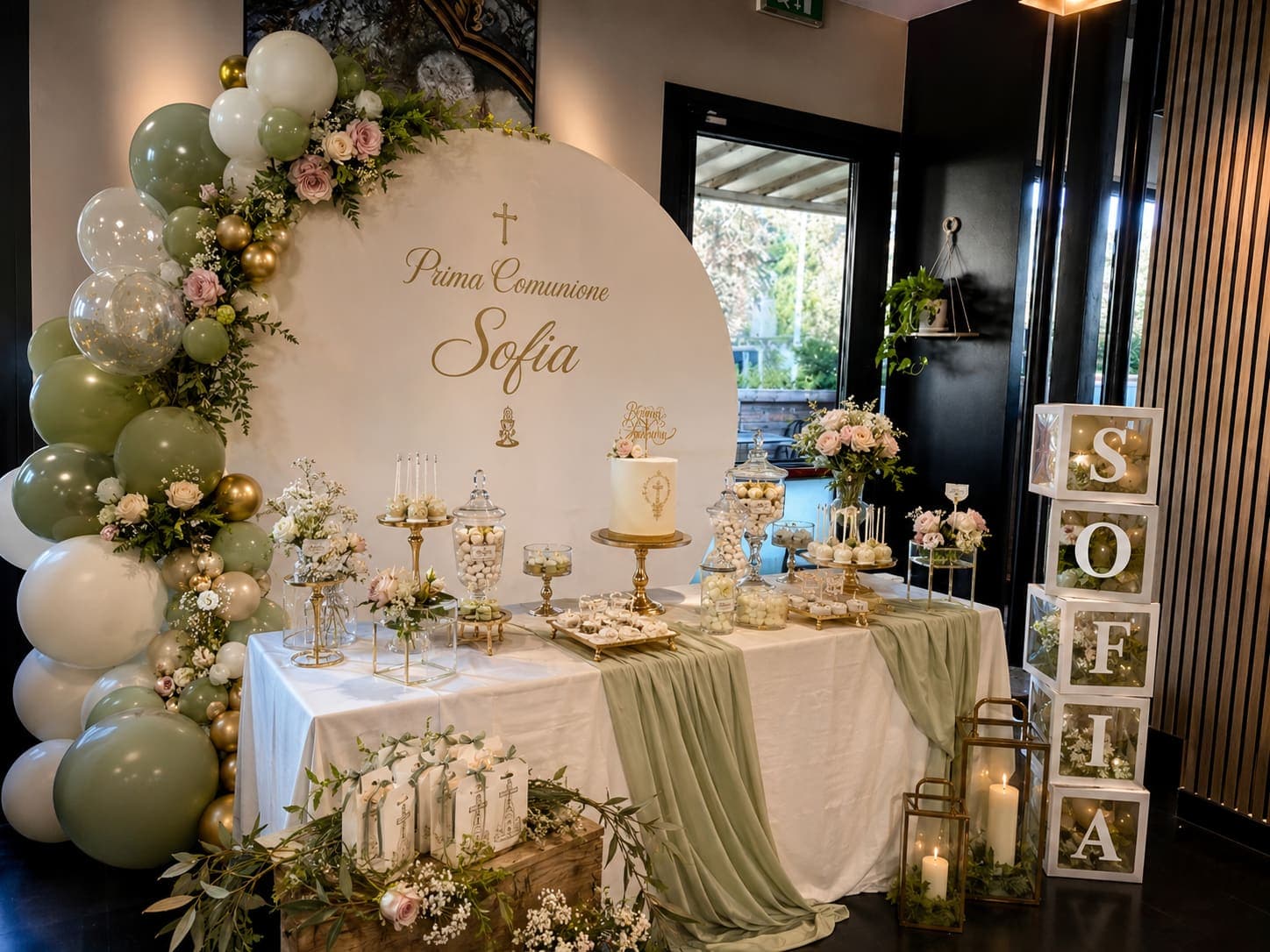 Celebration table set up for a First Communion at Il Conte