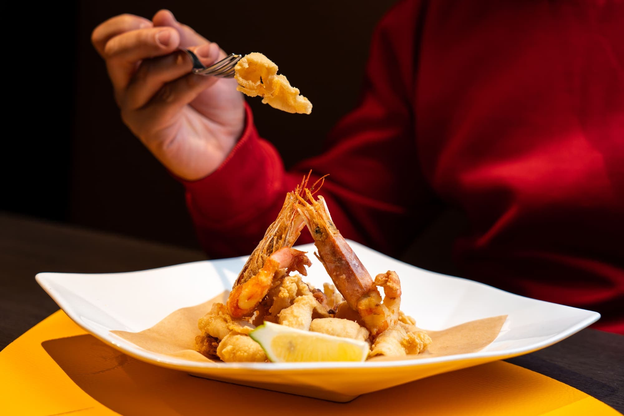 Fried fish with prawns and squid
