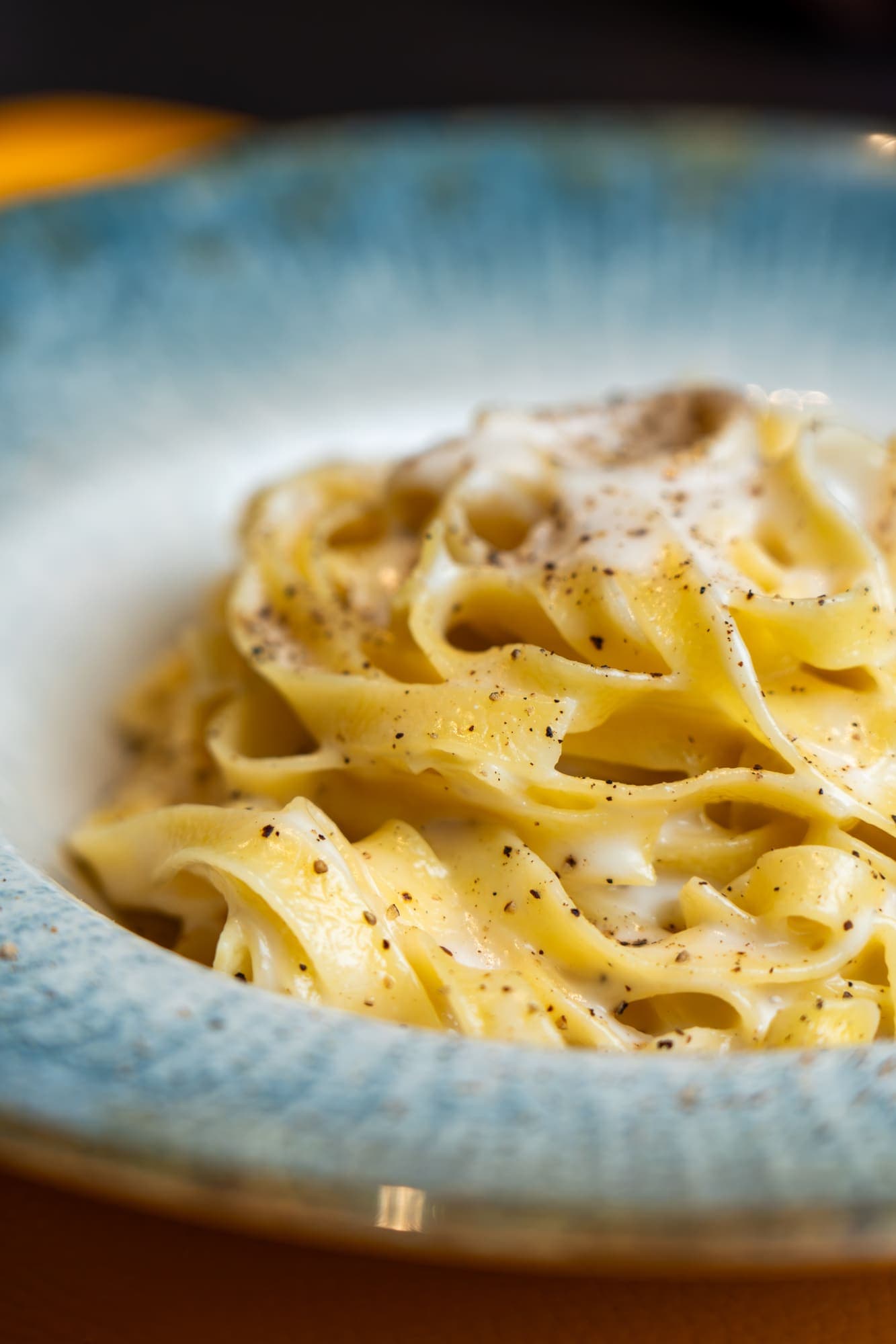 Tagliatelle in crema di pepe de Il Conte, la maggior parte dei piatti è disponibile anche in versione senza glutine