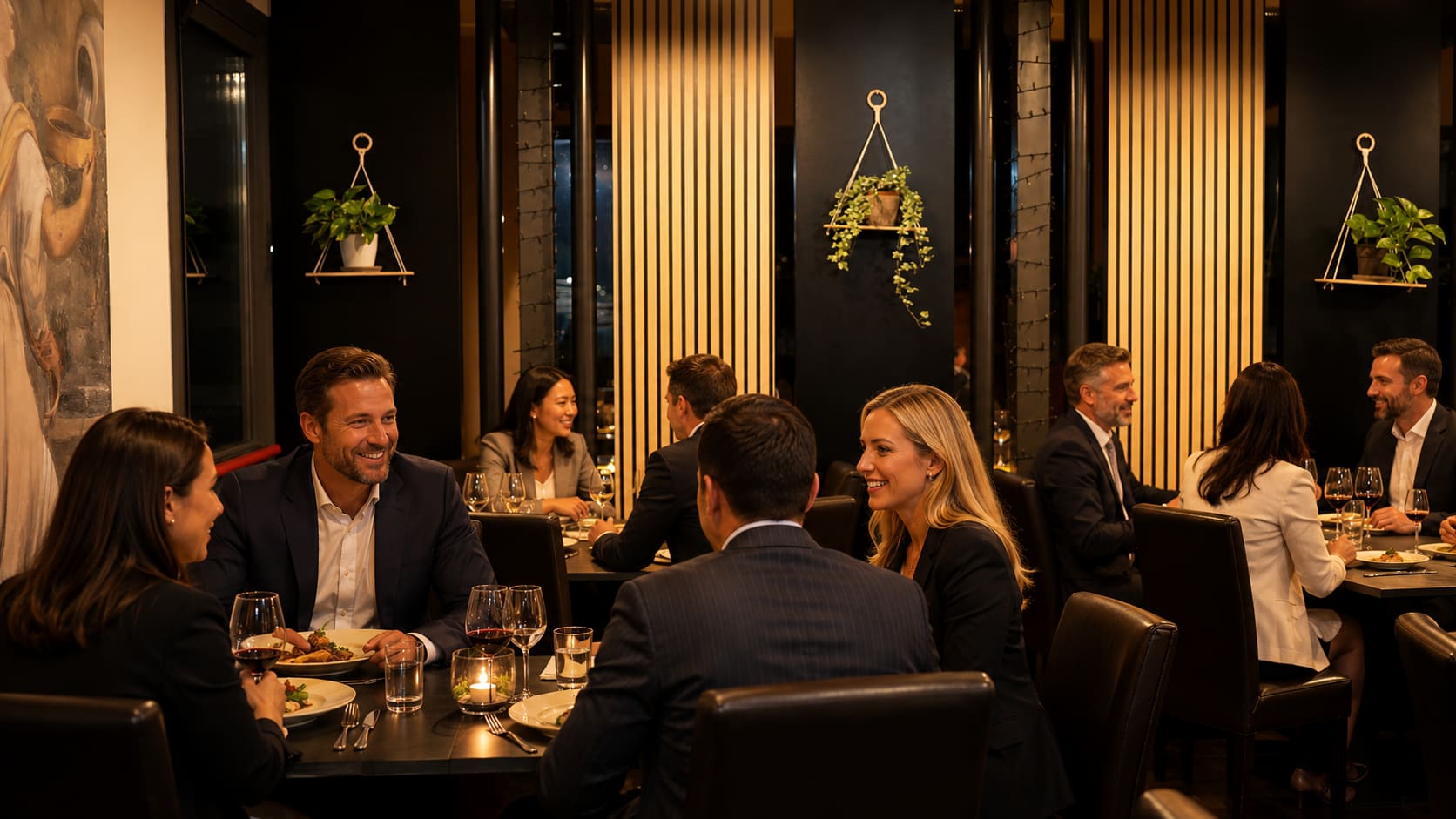 Sala de Il Conte con gruppi di professionisti a cena
